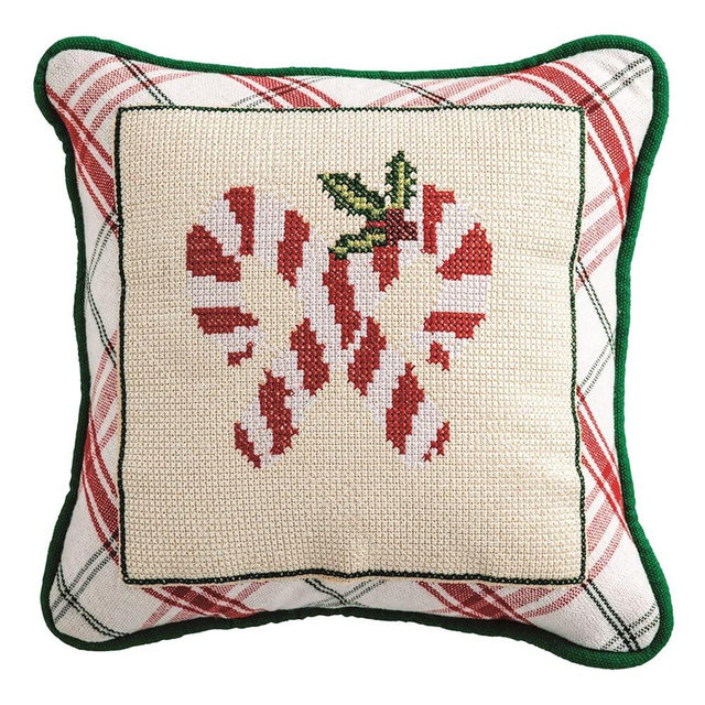 Mud Pie Christmas Candy Cane Needlepoint Pillow