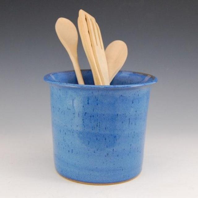 Blue Rustic 7"W x 6"H Farmhouse Kitchenware Utensil Holder, Crock - Wine Cooler