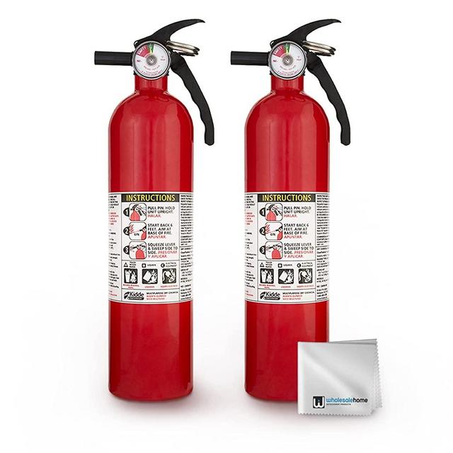 Kidde FA110 Multipurpose Fire Extinguishers 2 Pack - Red, (Rating 1-A:10-B:C) Includes Wholesalehome Cleaning Cloth