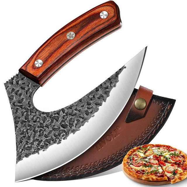 TIVOLI Ulu Knife with Sheath – Full Tang Rosewood Handle, Gift-Ready Box, Viking-Style Cleaver & Pizza Cutter for Meat, Herbs, and Outdoor Cooking –A Christmas Gift for Men and Women