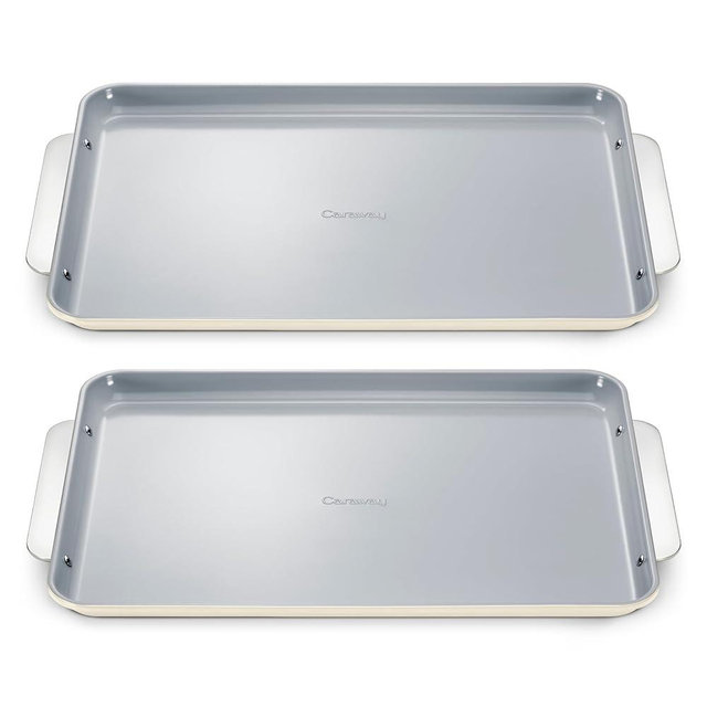 Caraway Non-Stick Ceramic Large Baking Sheet Duo - Naturally Slick Ceramic Coating - Non-Toxic, PTFE & PFOA Free - Perfect for Baking, Roasting, and More - Large (18" x 13") - Cream