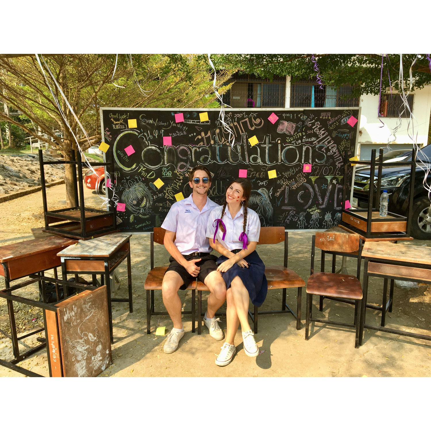 Last day of teaching our students in Thailand, we dressed up as students too!