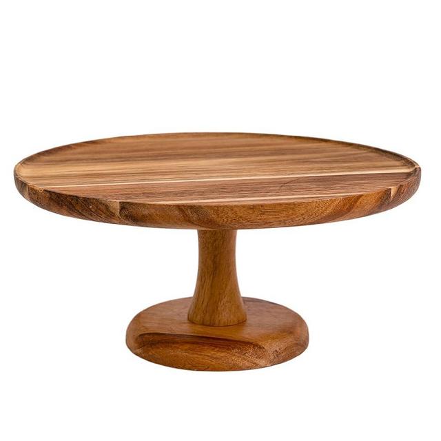 Acacia Wood Cake Stand - 10 inch Durable Rustic Wooden Cake Stand for Weddings Birthday Parties - Pedestal Cake Platter, Cupcake and Dessert Stands for Table by HobbiCo.