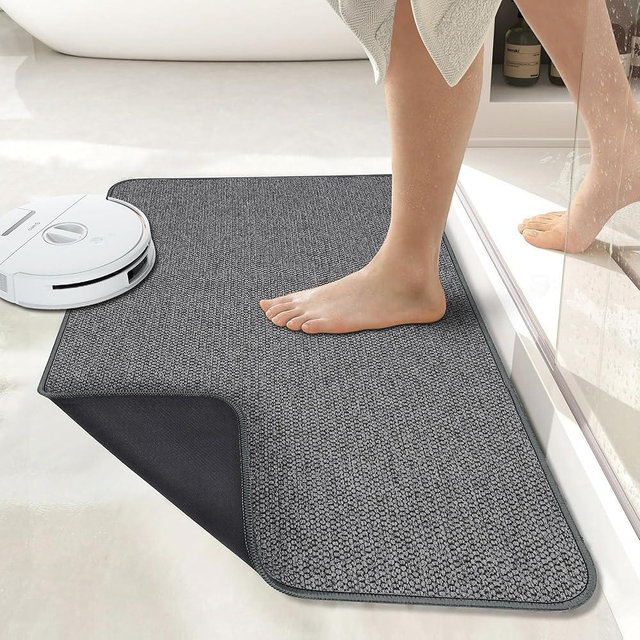 Bath Mat,Ultra Thin Bathroom Rugs,Rubber Bath Mats for Bathroom,Quick Dry,Non-Slip,Machine Washable,Fit Under Door,Absorbent Bath Rugs,Shower Outside,Sink,Home Decor Accessories.(Dark Grey,17''x27'')