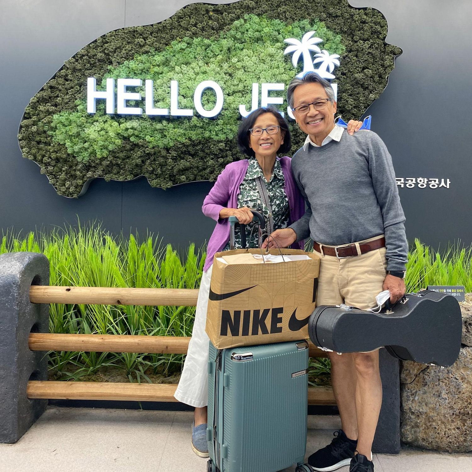 From our trip to Korea. Eddie never leaves home without his guitar.