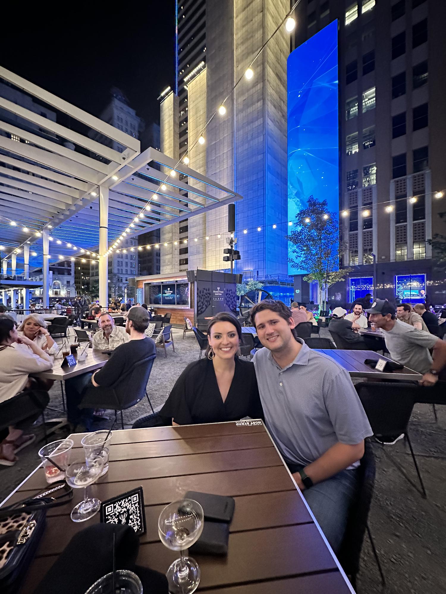 Back at Jaxon Beer Garden (where we had our first date) 2 years later!