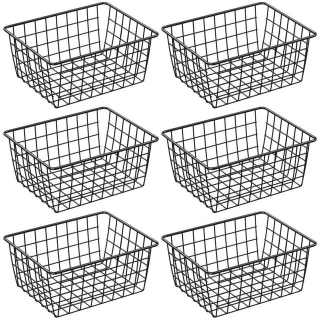 Wire Baskets, Cambond 6 Pack Wire Storage Basket Durable Metal Basket Pantry Organizer Storage Bin Baskets for Kitchen Cabinets, Pantry, Bathroom, Countertop, Closets (Black, Small)