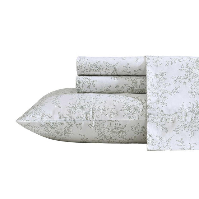 Stone Cottage - King Sheet Set, Premium Cotton Percale Bedding Set, Crisp & Cool Floral Home Decor (Hawley Floral Green, King)