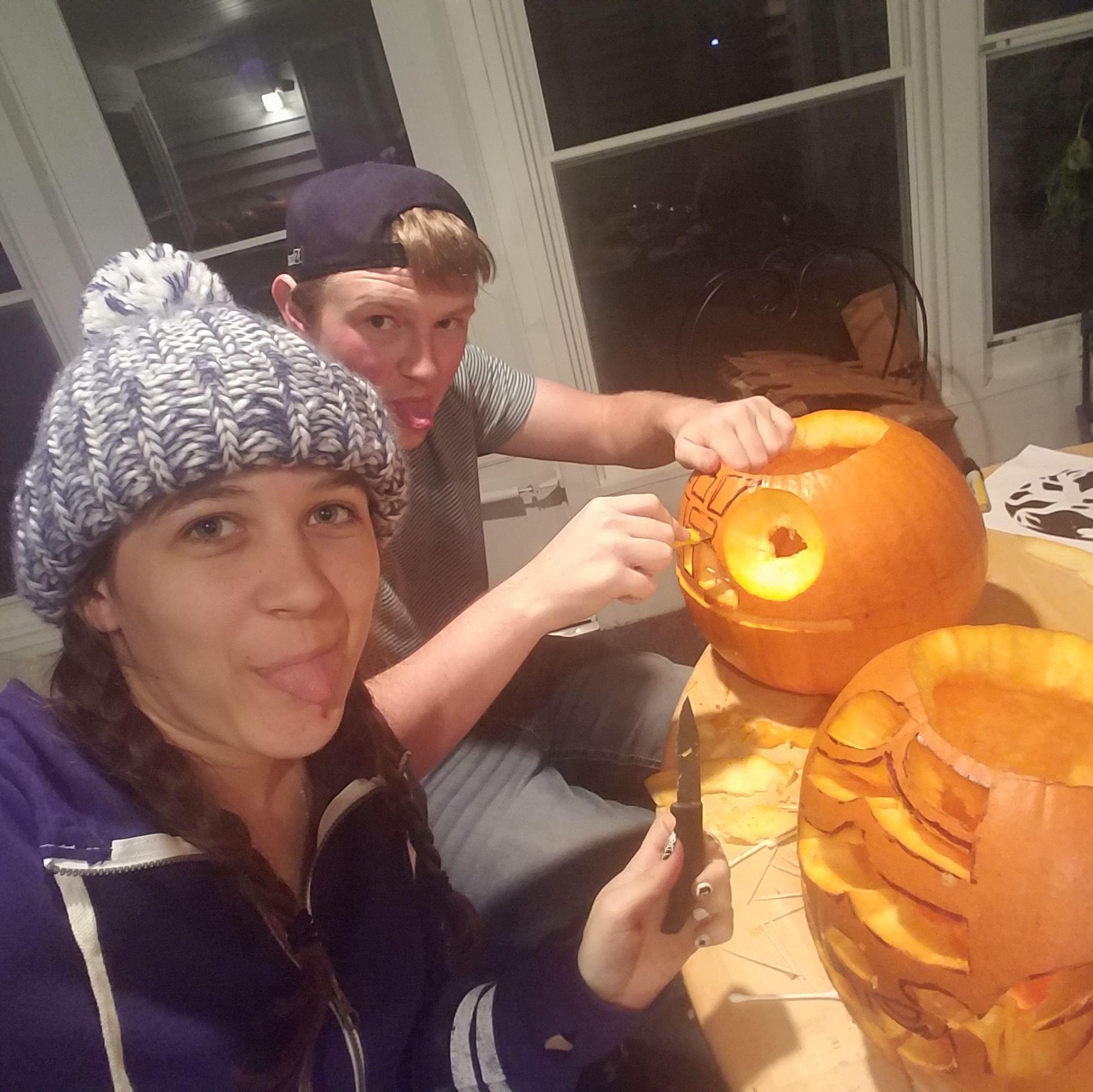 Carving pumpkins (Death Star and Mojo Jojo)