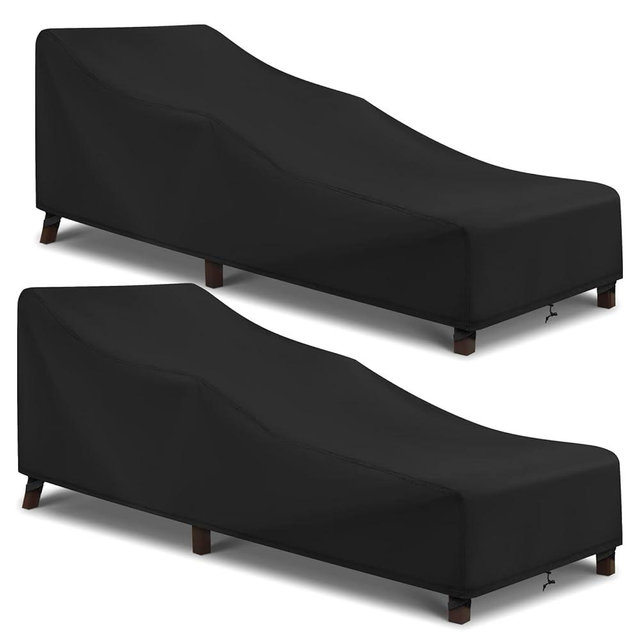 Arcedo Waterproof Patio Chaise Lounge Cover, 2 Pack of Pool Lounge Chair Covers for Outside Stackable Cushions and Outdoor Furniture, 80" x 30" x 26" H, Black