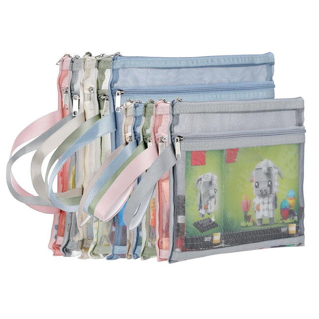 TrueLux 10 Pack Colored Double-Layer Mesh Zipper Pouch Bags, Nylon Building Block Sets Toy Storage & Organization, Breathable See Through (5Pcs A4+5Pcs A5) Pouch with Handle for School Office Games