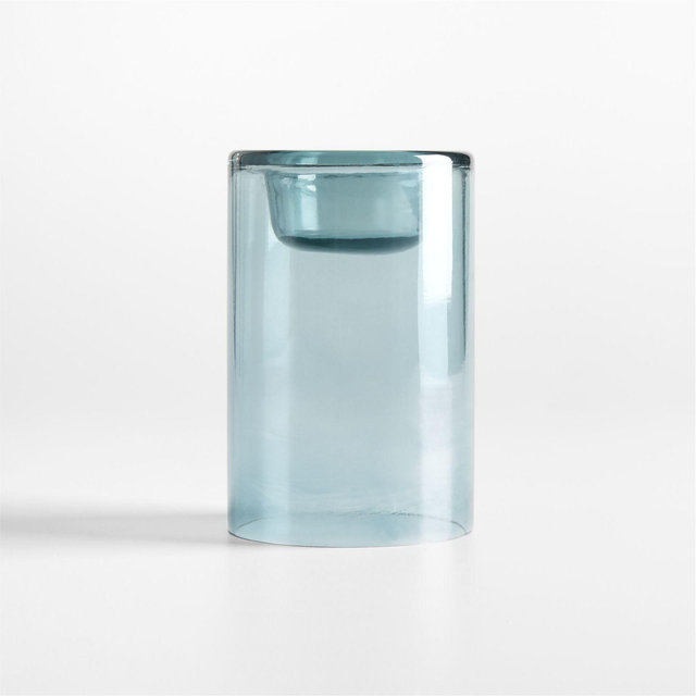 Roche Medium Blue Glass Tealight Candle Holder 5.5"