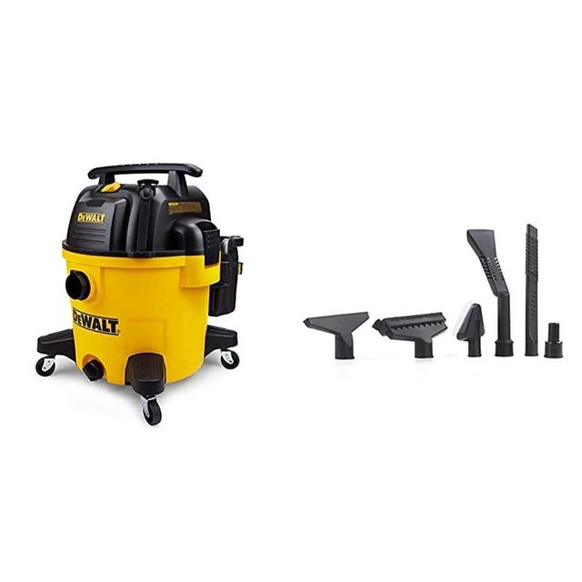 DeWALT DXV10P 10 Gallon Quiet Poly Wet Dry Vacuum Yellow & Workshop Wet/Dry Vacs Vacuum Accessories WS17854A 1-7/8-Inch Shop Vacuum Attachment Kit for Use with A Shop Vacuum with Homeowners in Mind