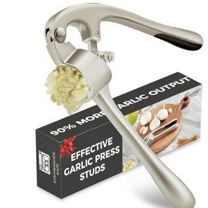 Kitessensu High Effective Garlic Press With Studs, Heavy Duty Garlic Mincer, Easy to Squeeze and Clean, Rust Proof, Ginger Crusher- Imperial Silver
