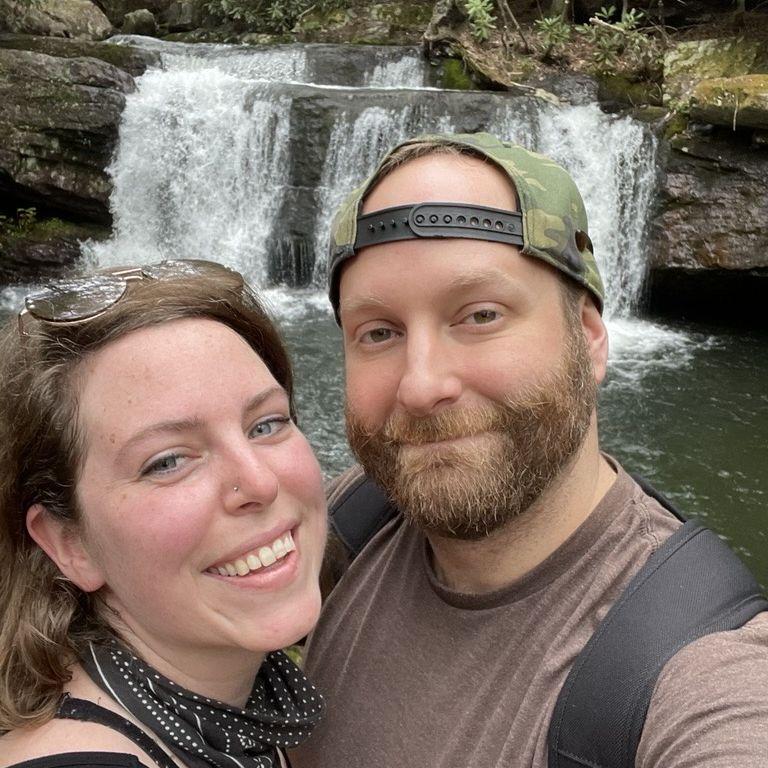 Hiking waterfalls near Jim Thorpe on our very first camping trip as a couple.