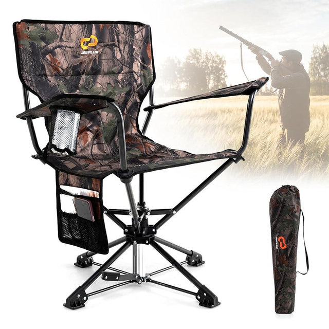 Goplus 360° Swivel Hunting Chair, Folding Hunting Blind Chair for Adults with Cup Holder & Carrying Bag, Lightweight Portable Camping Chairs for Lawn Fishing Picnic Beach Outdoor