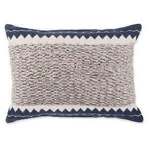 Chevron Handwoven Oblong Throw Pillow in Natural/Blue