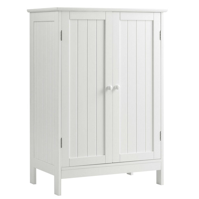 Costway Bathroom Floor Storage Cabinet Double Door Kitchen Cupboard Shoe Cabinet White