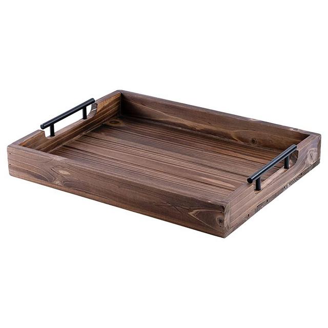 Wood Serving Tray with Handles - 17-Inch Premium Rustic Tray for Coffee Table, Ottoman & Living Room - Tv Trays for Eating Breakfast In Bed - Wooden Tray for Ottoman by Cozy Décor