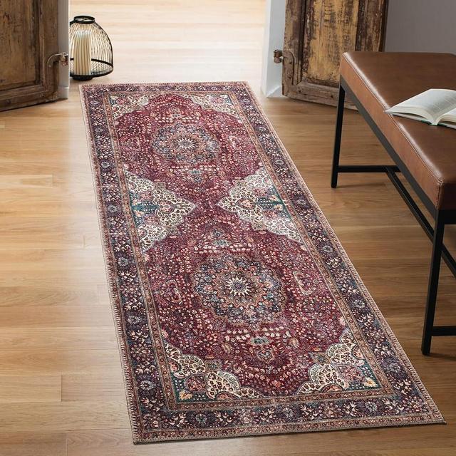 Keen Home Design 2x12 Rug - Machine Washable Runner Rug with Non-Slip Backing, Ideal for Hallway, Entryway, Kitchen, Laundry Room - Vintage, Easy Clean, Durable, Low Pile Rug - (2'6" x 12')