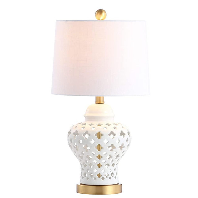 JONATHAN Y JYL6210A Quatrefoil Fretwork 20.5" Pierced Ginger Jar Ceramic/Metal LED Lamp Glam,Transitional,Classic for Bedroom, Living Room, Office, College Dorm, Coffee Table, Bookcase, White