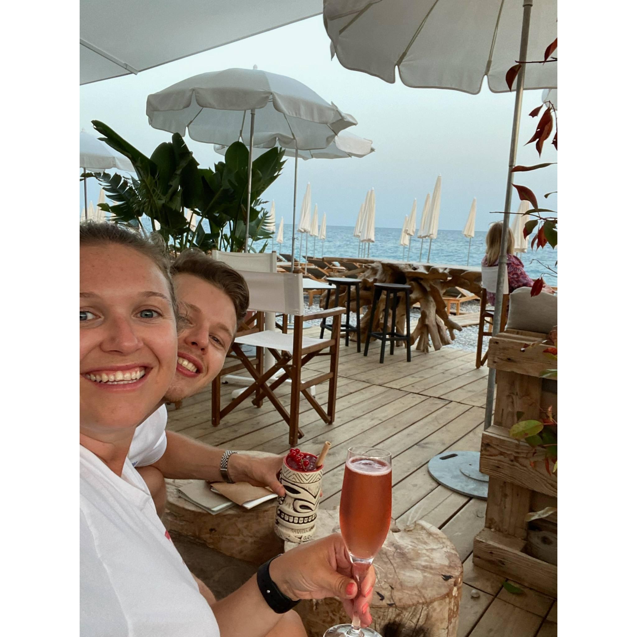 Drinks on the beach in Nice, France.