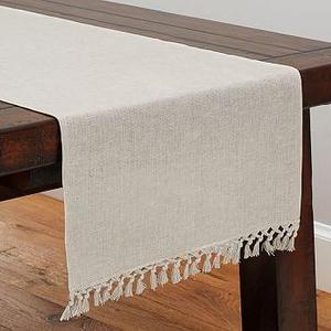 Fringed Linen Knotted Table Runner, Large, Flax