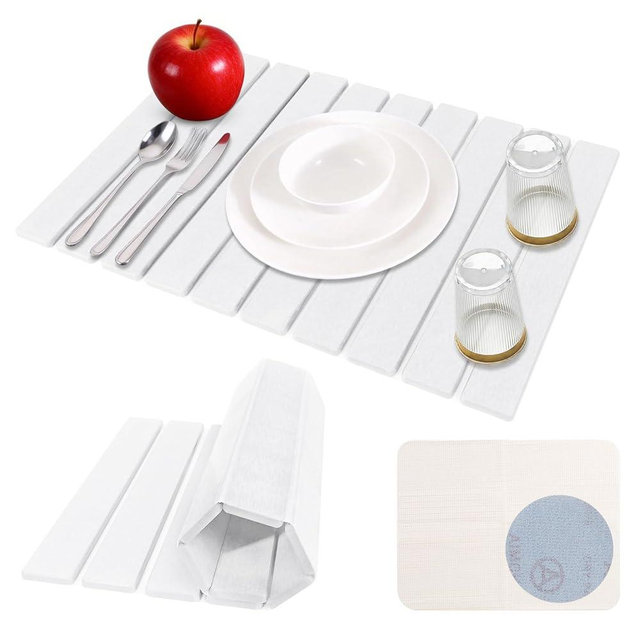 2 Pack Stone Drying Mat for Kitchen Counter, Large Diatomaceous Earth Dish Drying Pads 24"x16", Ultra Absorbent Quick Dry Foldable Mats for Dishes Cups, Matches Any Countertop
