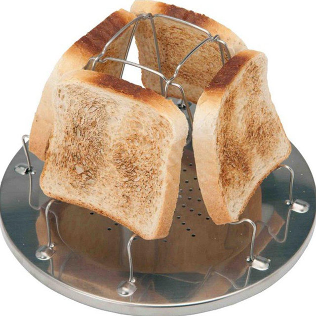 Folding Camp Stove Toaster Stainless Steel Camping Toaster Rack Holder 4 Slice Toaster Tray Cooking Breakfast 4 Toast Bread Toaster Holder Rack for BBQ Party Outdoor Hiking Camping Fishing Picnic