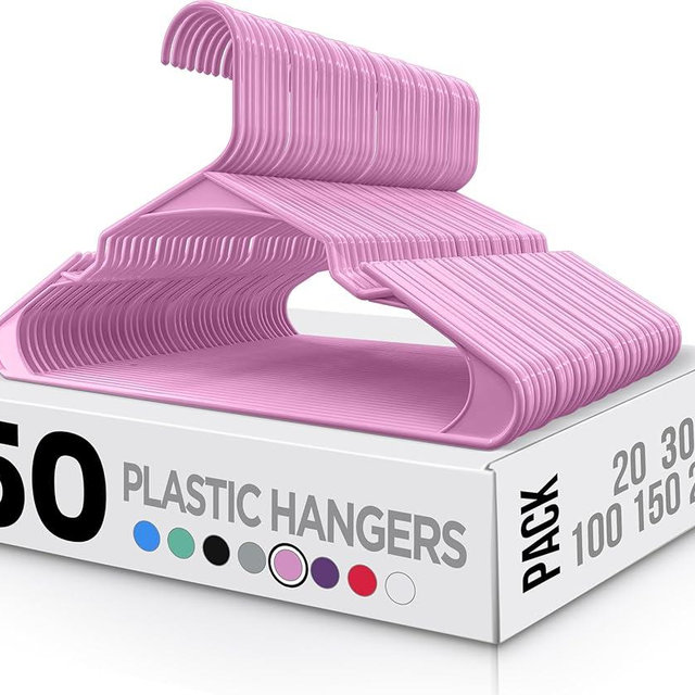 Utopia Home Clothes Hangers 50 Pack - Plastic Hangers Space Saving - Durable Coat Hanger with Shoulder Grooves (Pink)