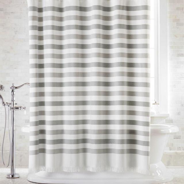 Cedros Grey Stripe Fringe Shower Curtain