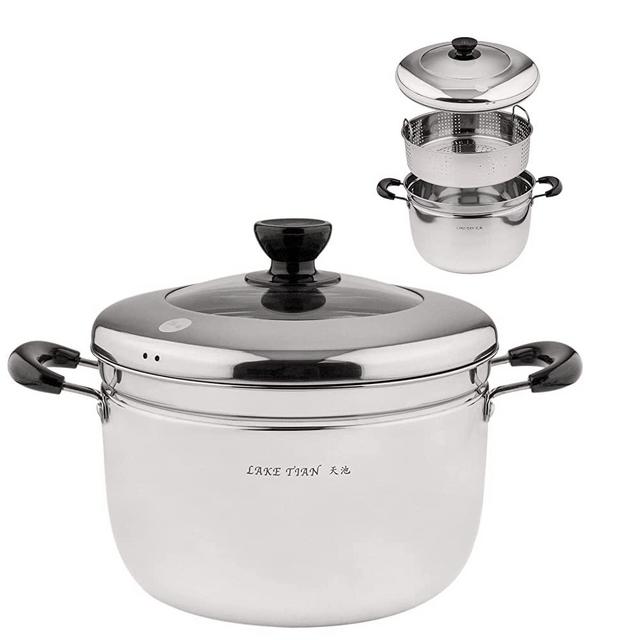 Single Stainless Steel Steamer Pot Cookware Pot, Vegetable Steamer with Insert Steamer Basket, Great Steamer For Cooking Food, Tempered Glass Lid, Dishwasher Safe By Lake Tian (26cm/10.2in), 10QT