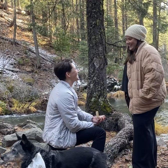 With some help from Izzy we got engaged at the same place we started dating.