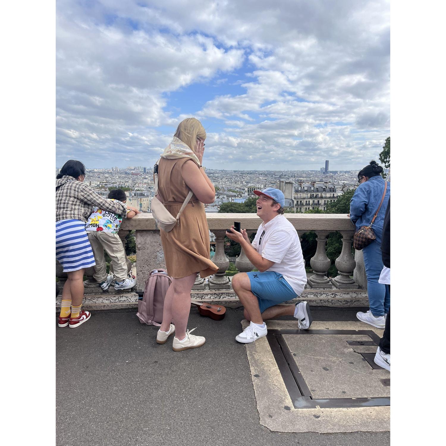 In the moment that Mike got down on one knee, Cory was shocked since she was carrying the only backpack they had with them. Little did she know that she was carrying the ring!