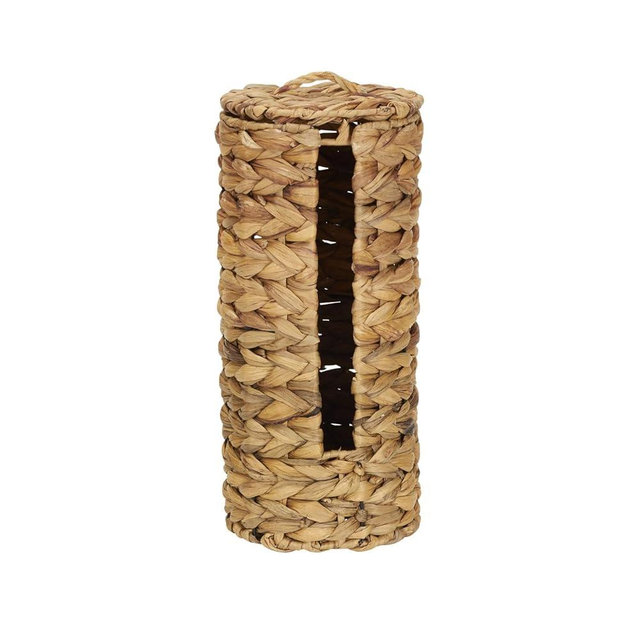 Household Essentials Wicker Toilet Paper Roll Holder, Handmade, Water Hyacinth Weave, Steel Frame, Removable Lid with Access Slot, and, Natural