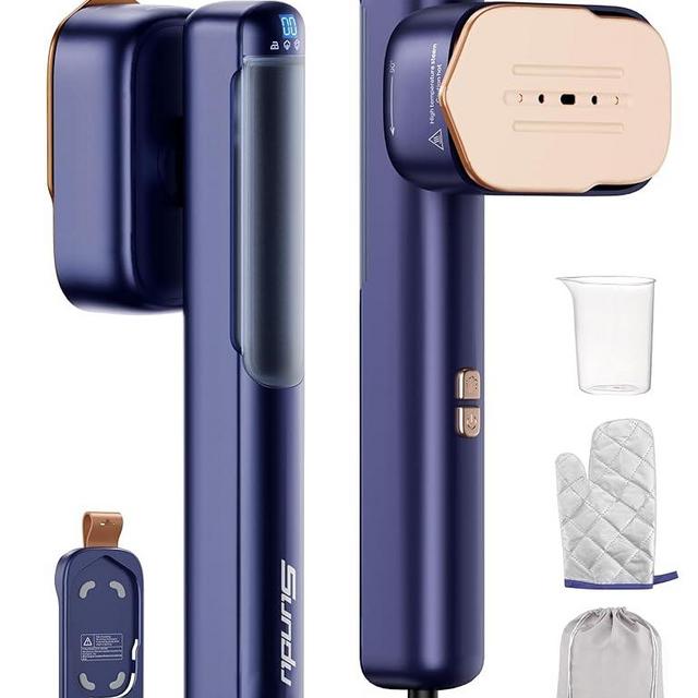 Travel Steamer for Clothes, 110-240V Dual Voltage Portable 2-in-1 Steamer ＆ Iron 2 In 1 Mini Handheld Garment Steamer Iron, 1100W, Large Ceramic Heat Panel for Home & Global & Europe Traveling