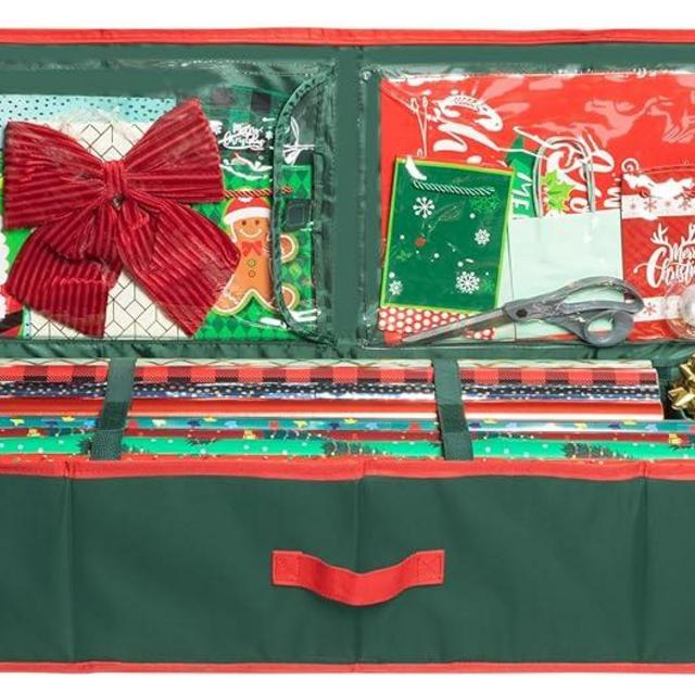 Wrapping Paper Storage Container – Fits up to 27 Rolls 1 3/8” Diam. - Underbed Gift Wrap Organizer Bags, Wrapping Paper Rolls, Ribbon, and Bows - Under Bed- Durable Material 600D - Up to 40” Rolls