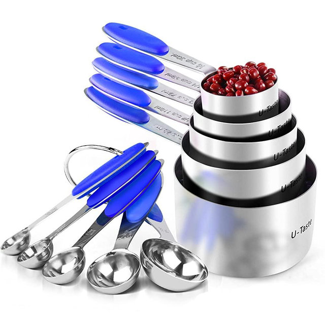 Measuring Cups : U-Taste 18/8 Stainless Steel Measuring Cups and Spoons Set of 10 Piece, Upgraded Thickness Handle(Blue)
