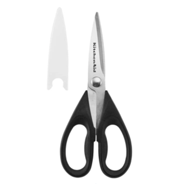KitchenAid All Purpose Kitchen Shears with Protective Sheath Durable Stainless Steel Scissors, Dishwasher Safe, Soft Grip Comfort Handle, 8.72 Inch, Black