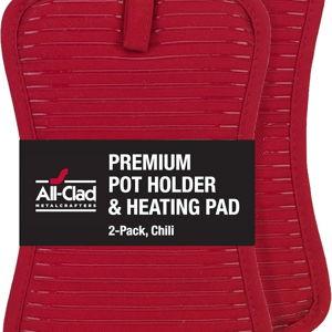 All-Clad Premium Pot Holder & Heating Pad, (2-Pack) Heat Resistant to 500 Degrees, 100% Cotton 10"x6.25" for Kitchen and Barbeque, Chili Red