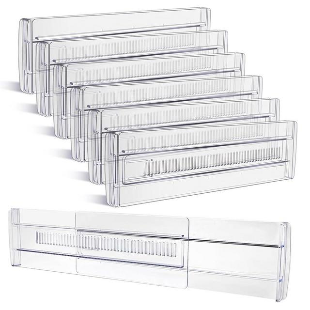 Drawer Dividers, 6 Pack Adjustable Drawer Organizers 3.2" High Expandable from 11.3-20" Clear Expandable Dresser Organizer for Clothes Kitchen Utensils Cutlery Drawer Organizers Set