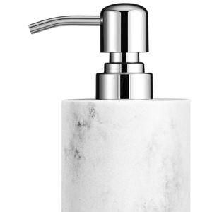 Luxspire Soap Dispenser, Cylinder-Shaped Marble Lotion Liquid Soap Pump Bottles, Refillable Shampoo Container, Decorative Hand Soap Resin Jar for Bathroom, Kitchen - White Marble