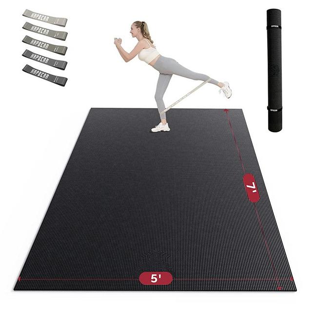 Extra Large Exercise Mat -HAPBEAR 7'x5'x8mm(1/3 inch), Non Slip, Ultra Durable, Thick Workout Mats for Home Gym Flooring Cardio, Yoga Mats for Fitness, High-Density Exercise Mat, Shoe-Friendly