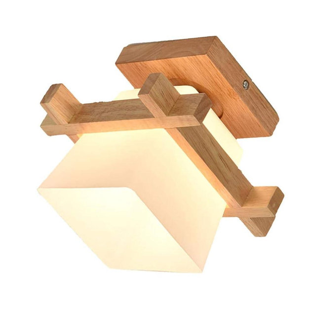 Flush Mount LED Ceiling Chandelier Wooden Ceiling Lamp Japanese Style for Bedroom Kitchen Living Room Hallway Hotel (Single Lamp Head, Without Bulb)