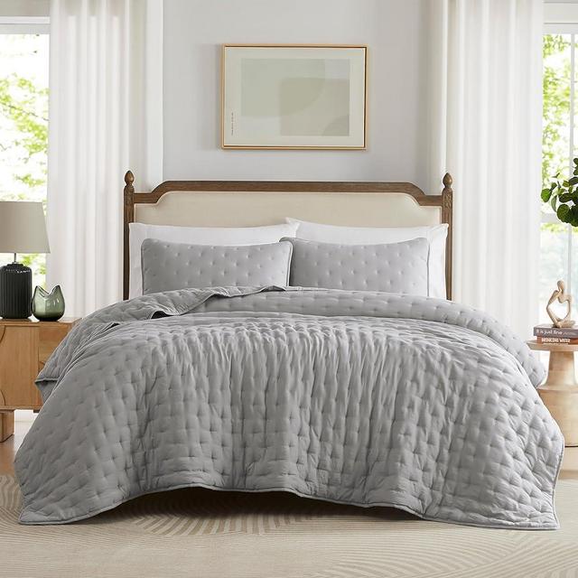 WDCOZY Dark Grey Cloud Quilt King Size Bedding Set with Pillow Sham, Puffy Cozy Lightweight Bedspread Coverlet, Soft Cute Bed Cover for All Season - 3 Pieces, 104x90 inches