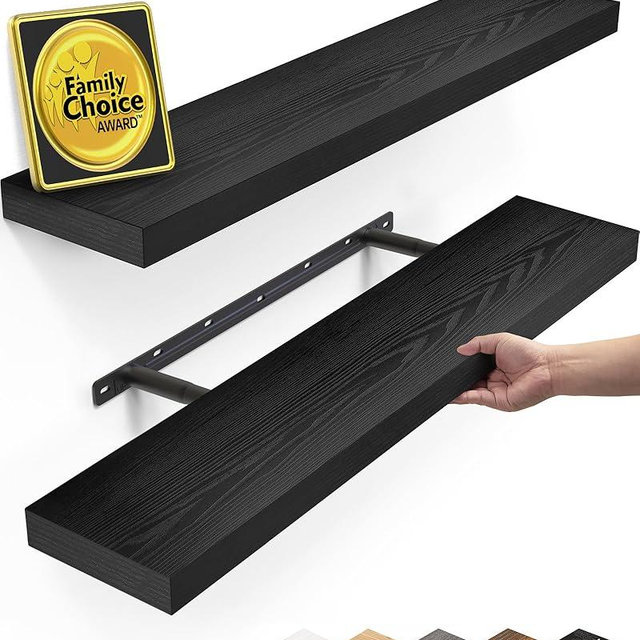 BAYKA Floating Shelves for Wall, Black Wall Shelves for Bathroom, Bedroom, Living Room, Kitchen & Book, Hanging Display Decor Organizer Shelf with 22 lbs Capacity