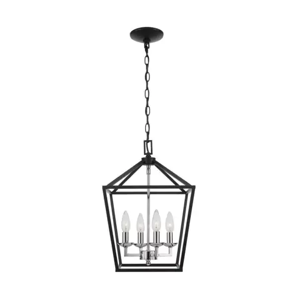 Weyburn 4-Light Black and Polished Chrome Caged Chandelier