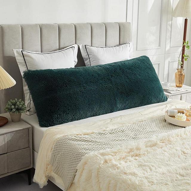 LIFEREVO Body Pillow Cover with Zipper Closure,Luxury Shaggy Ultra Soft Plush Faux Fur Pillowcase 21"x54" for Bed Couch,Microfiber Long Pillowshams for Adults Pregnant Women/Mother/Wife(Dark Green)