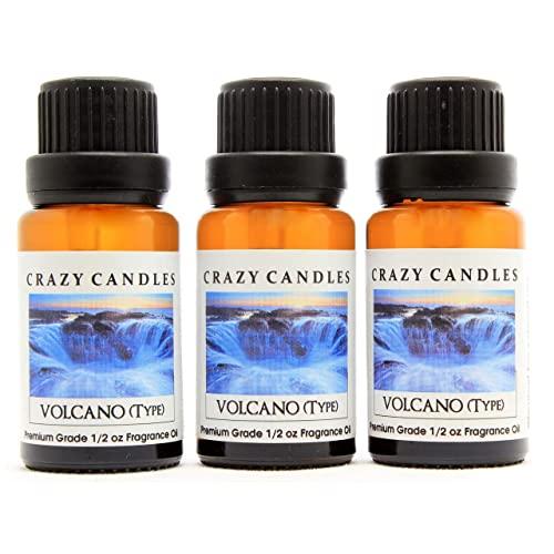 Crazy Candles Volcano (Type) 3 Bottles 1/2 Fl Oz Each (15ml) Premium Grade Diffuser Fragrance Oil