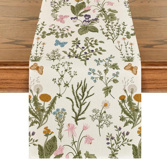 Artoid Mode Wildflowers Floral Spring Table Runner, Butterfly Seasonal Summer Kitchen Dining Table Decoration for Home Party Decor 13x90 Inch